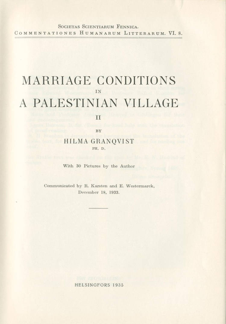 Marriage Conditions in a Palestinian Village II