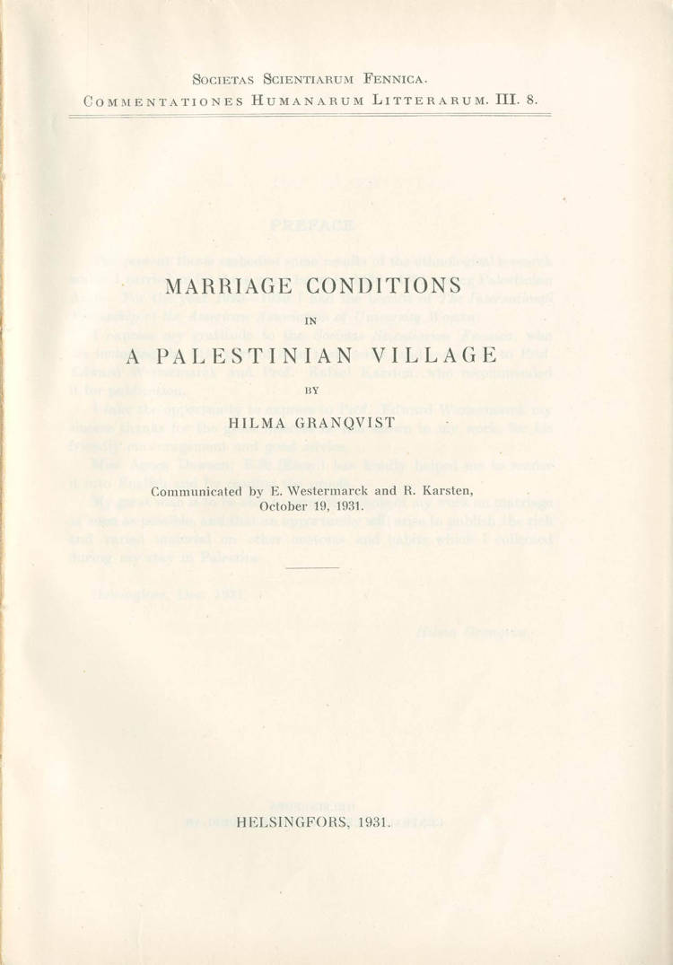 Marriage Conditions in a Palestinian Village I